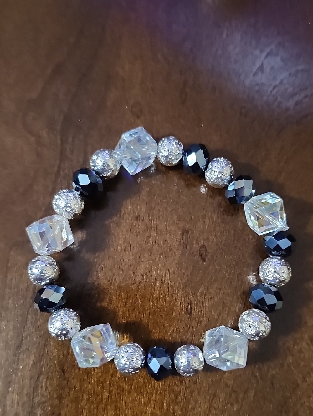 Handmade Blue, Crystal and Silver Beaded Bracelet